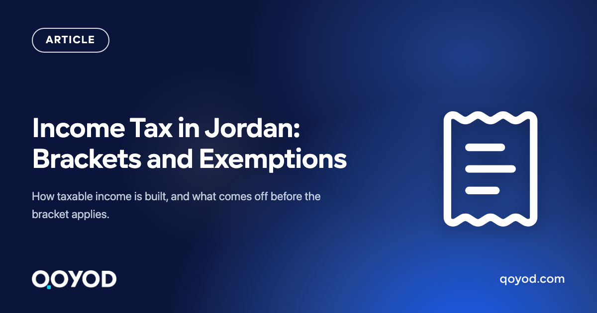 Qoyod article card: income tax in Jordan, brackets and exemptions
