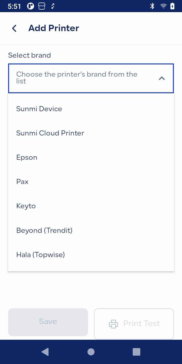 pos printer brand list دعم أوسع للطابعات وتنبيهات اتصال الطابعة في نقاط البيع | قيود قائمة العلامات التجارية للطابعات في تطبيق نقاط البيع من قيود: Sunmi وEpson وPax وKeyto وBeyond وHala