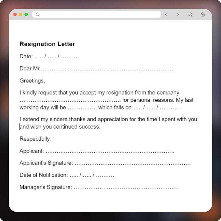 كيفية كتابة و تقديم خطاب استقالة من العمل مع نموذج جاهز تساعدك - قيود نموذج خطاب استقالة باللغة الإنجليزية