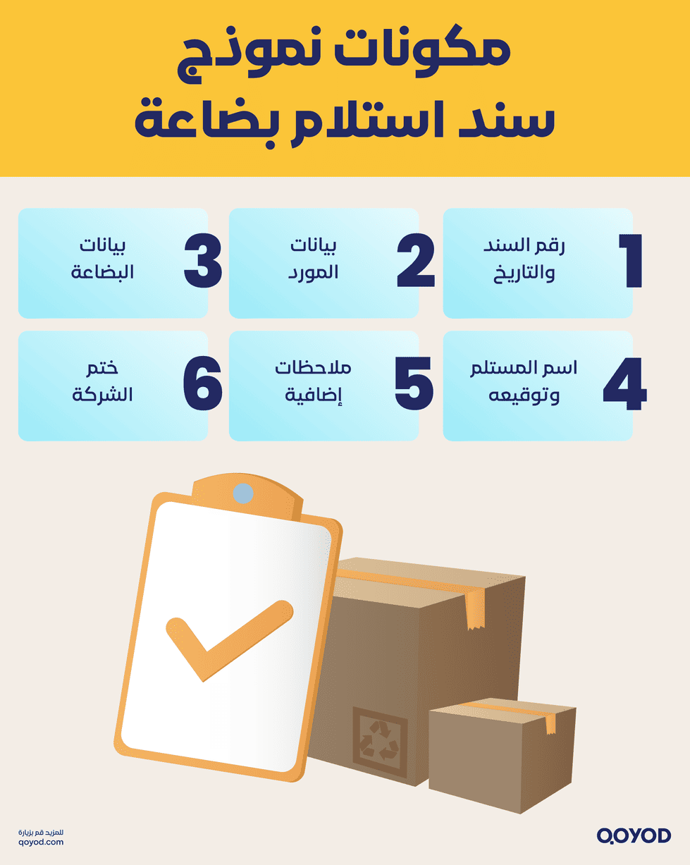 المكونات الأساسية في نموذج سند استلام بضاعة